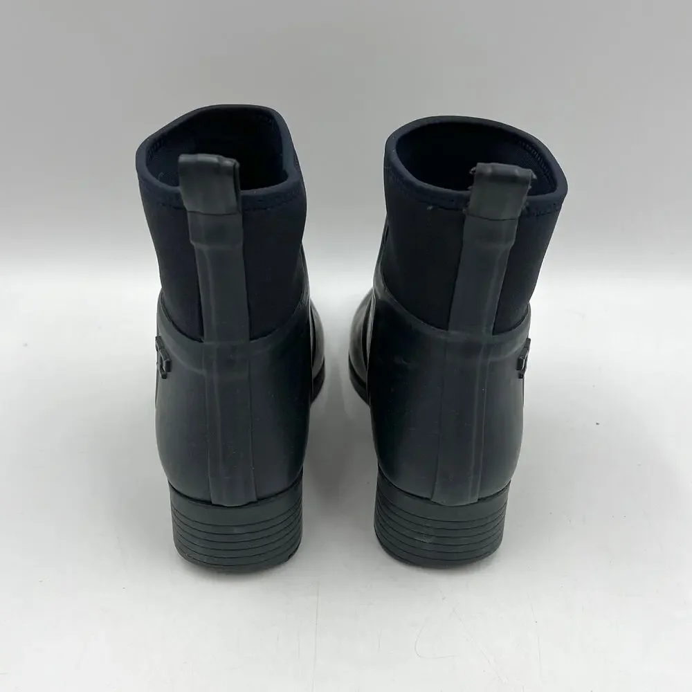 Tory Burch Rubber April Rain Boots Navy Blue Pull On Ankle Booties Waterproof